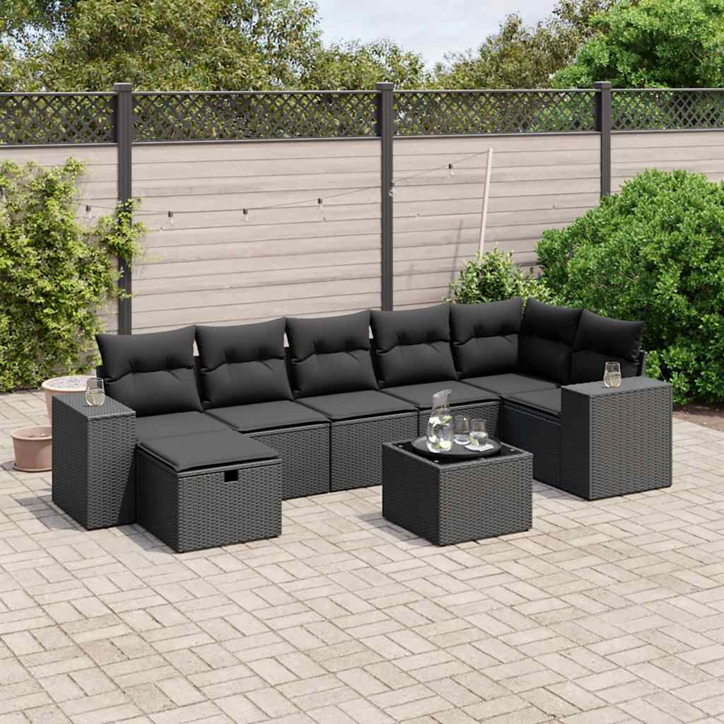 vidaXL 7-delige Loungeset met kussens poly rattan zwart