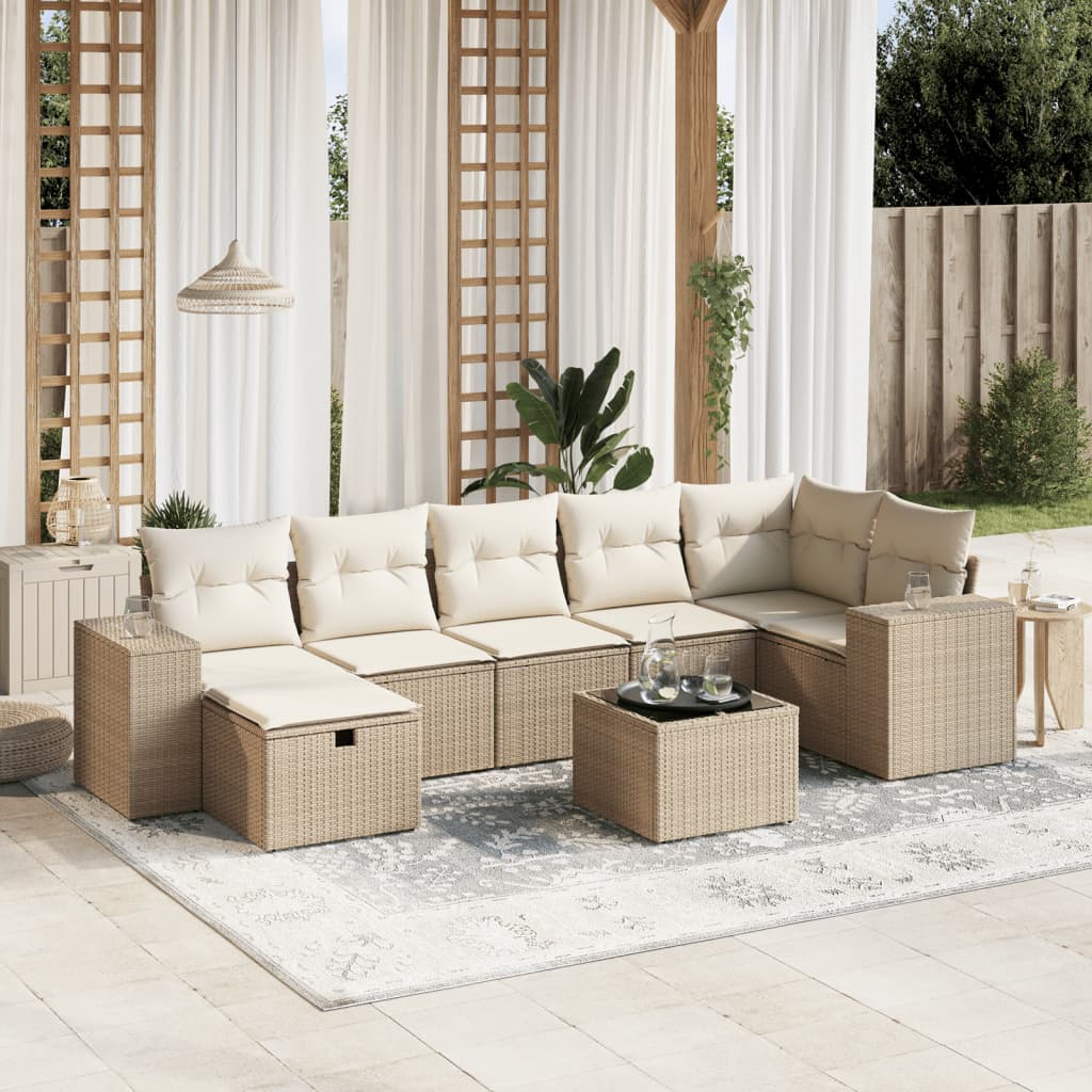 vidaXL 7-delige Loungeset met kussens poly rattan zwart