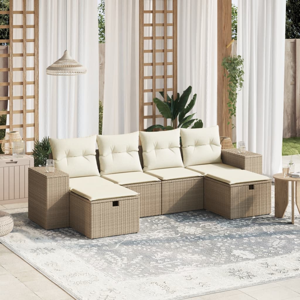 vidaXL 6-delige Loungeset met kussens poly rattan zwart