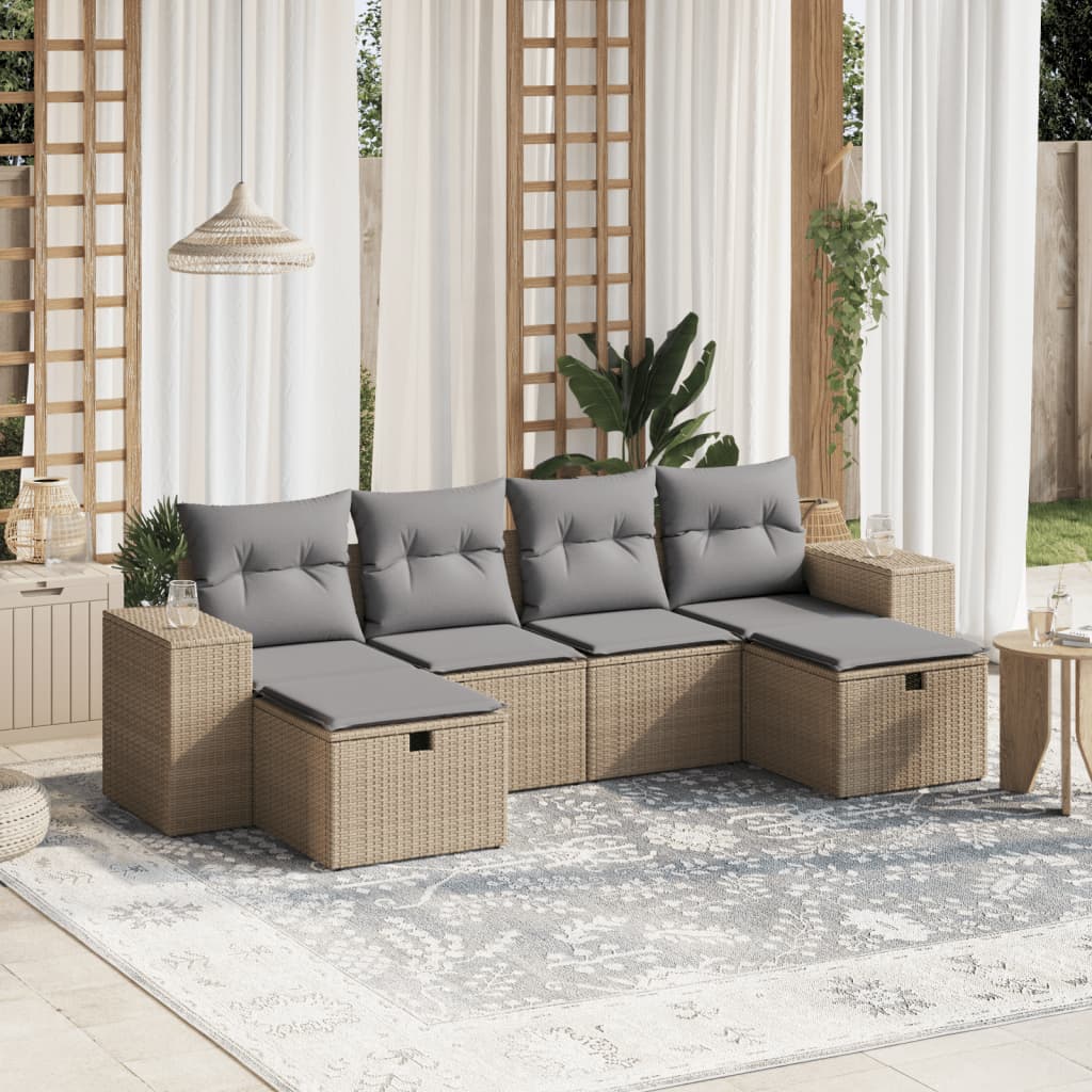 vidaXL 6-delige Loungeset met kussens poly rattan zwart