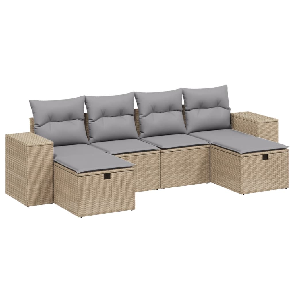 vidaXL 6-delige Loungeset met kussens poly rattan zwart