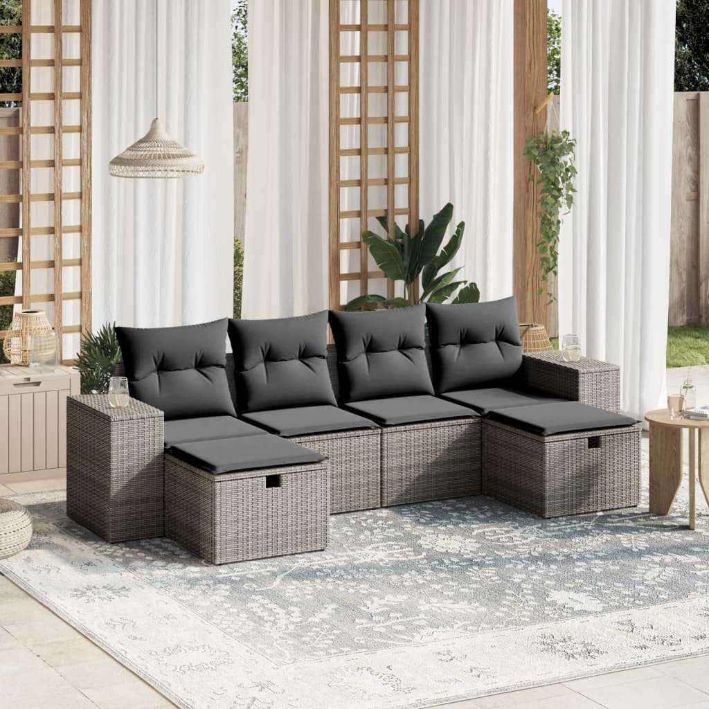 vidaXL 6-delige Loungeset met kussens poly rattan zwart