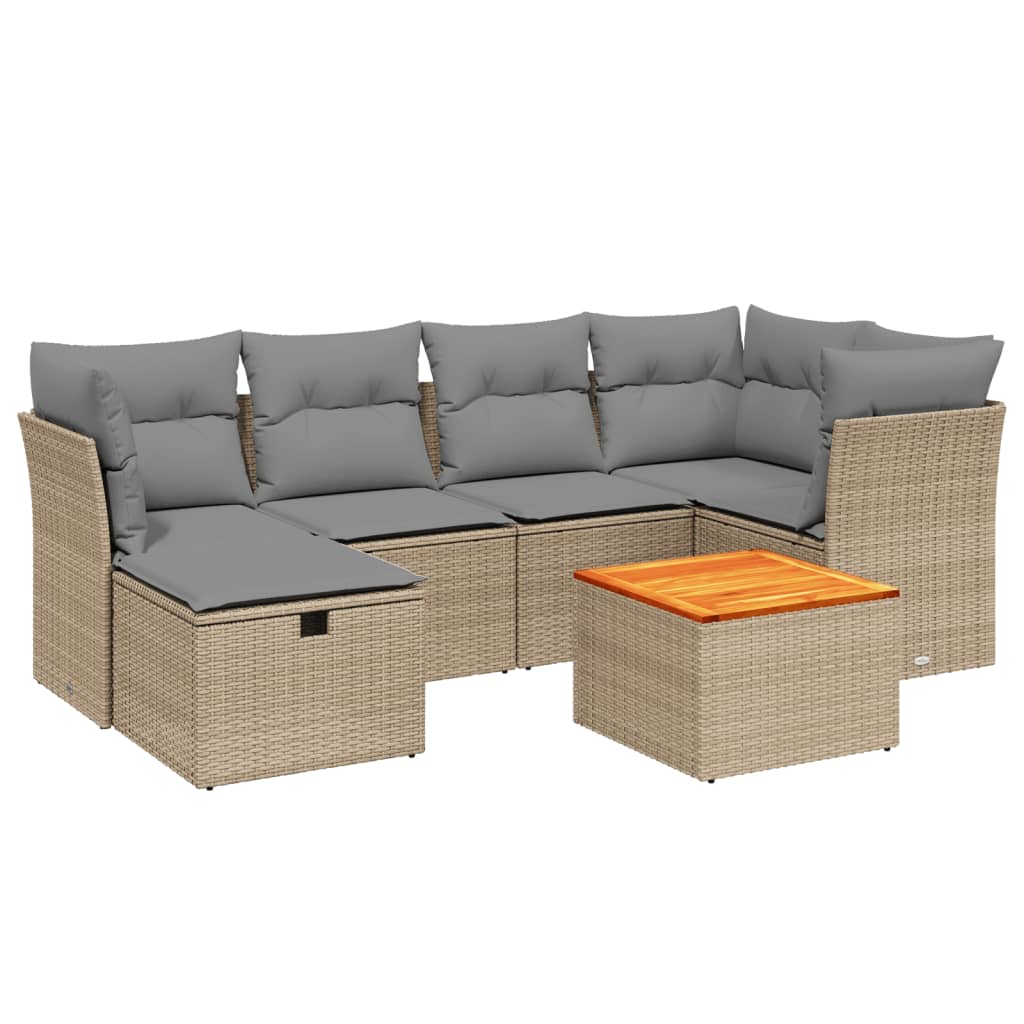 vidaXL 7-delige Loungeset met kussens poly rattan zwart