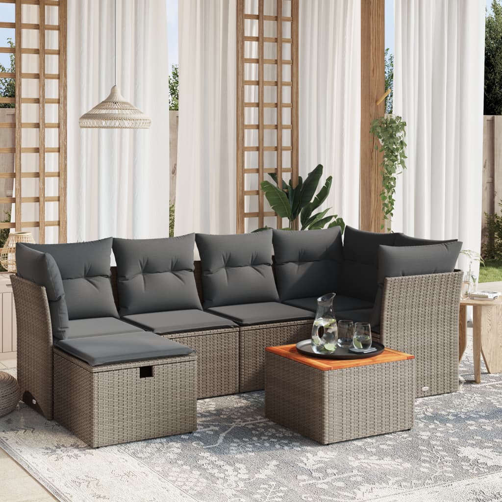 vidaXL 7-delige Loungeset met kussens poly rattan zwart