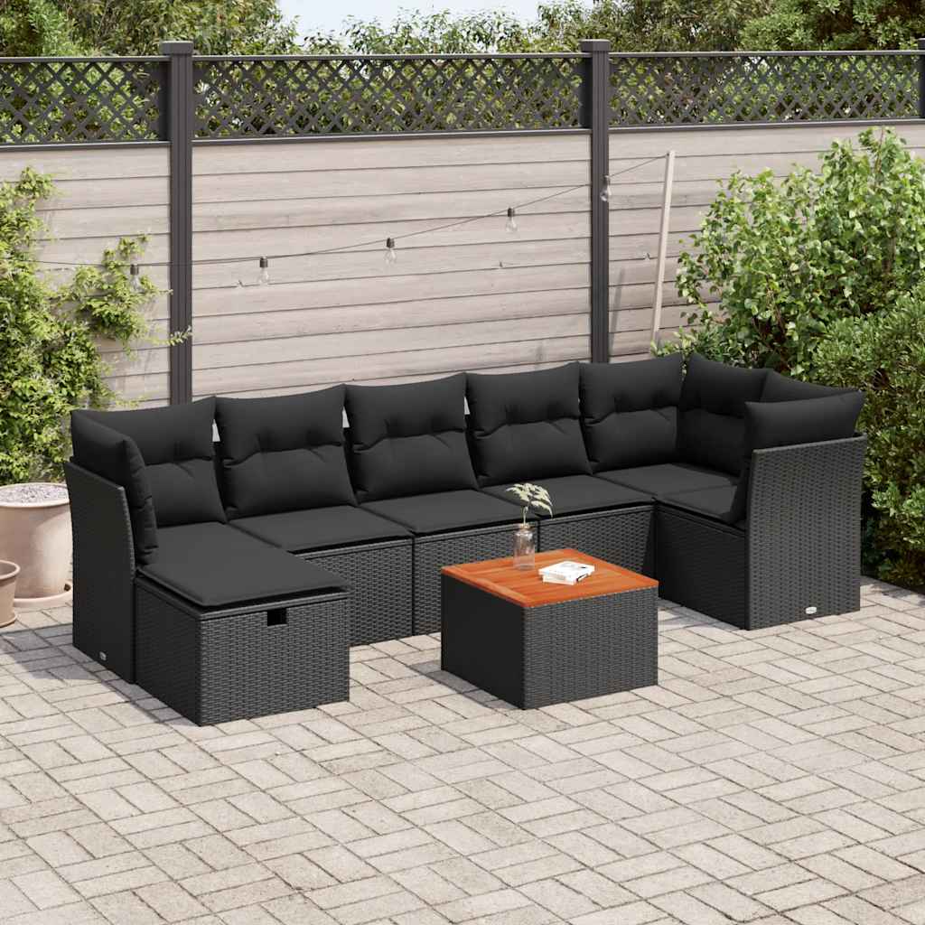 vidaXL 8-Piece Poly Rattan Lounge Set with Cushions Black