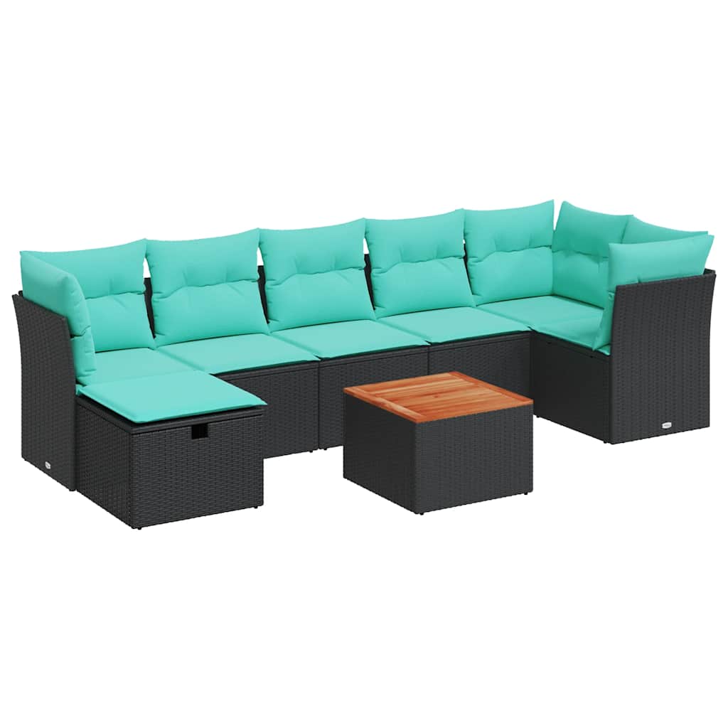vidaXL 8-delige tuinbankset met kussens, zwart polyrotan