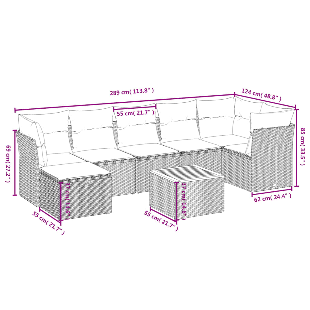 vidaXL 9-piece Garden Lounge Set with Cushions Poly Rattan Black