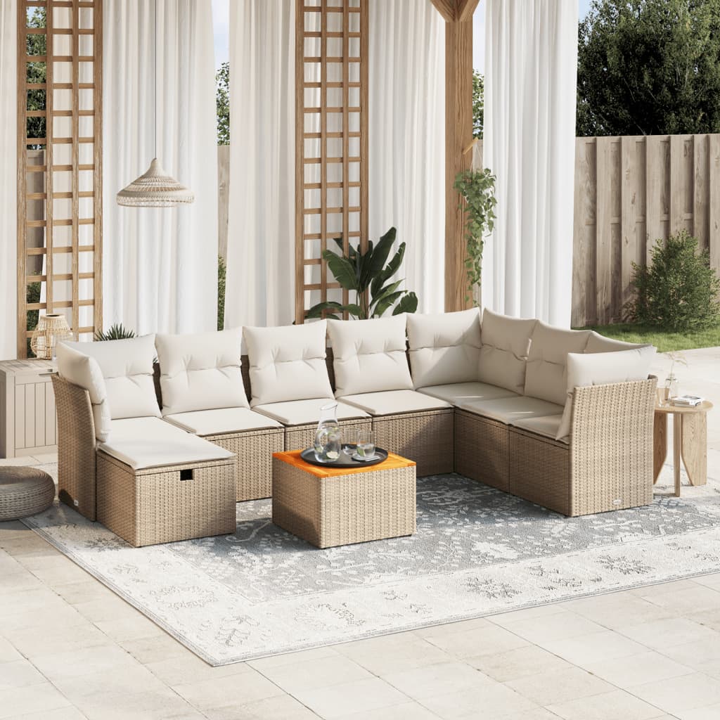 vidaXL 9-piece Garden Lounge Set with Cushions Poly Rattan Black