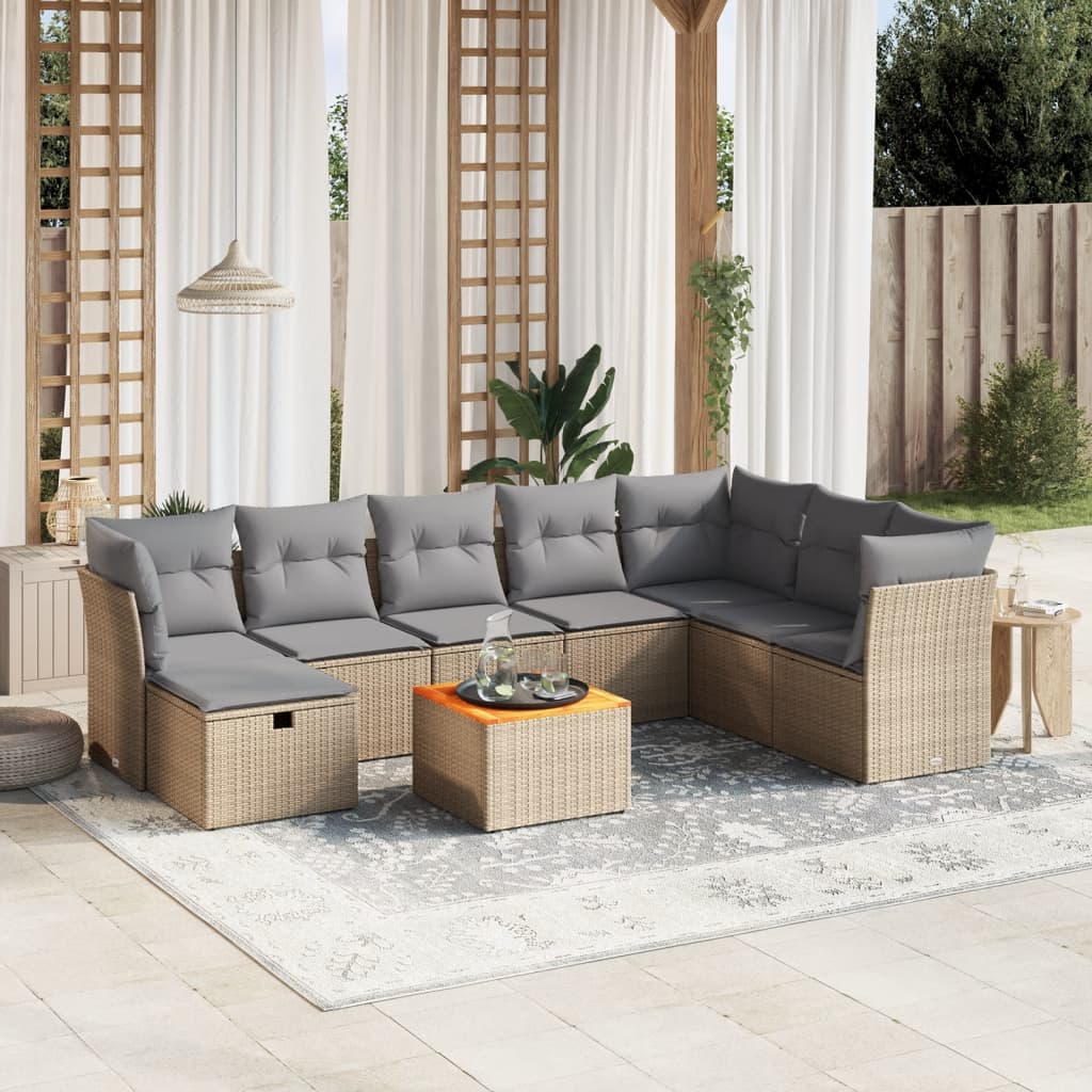 vidaXL 9-piece Garden Lounge Set with Cushions Poly Rattan Black