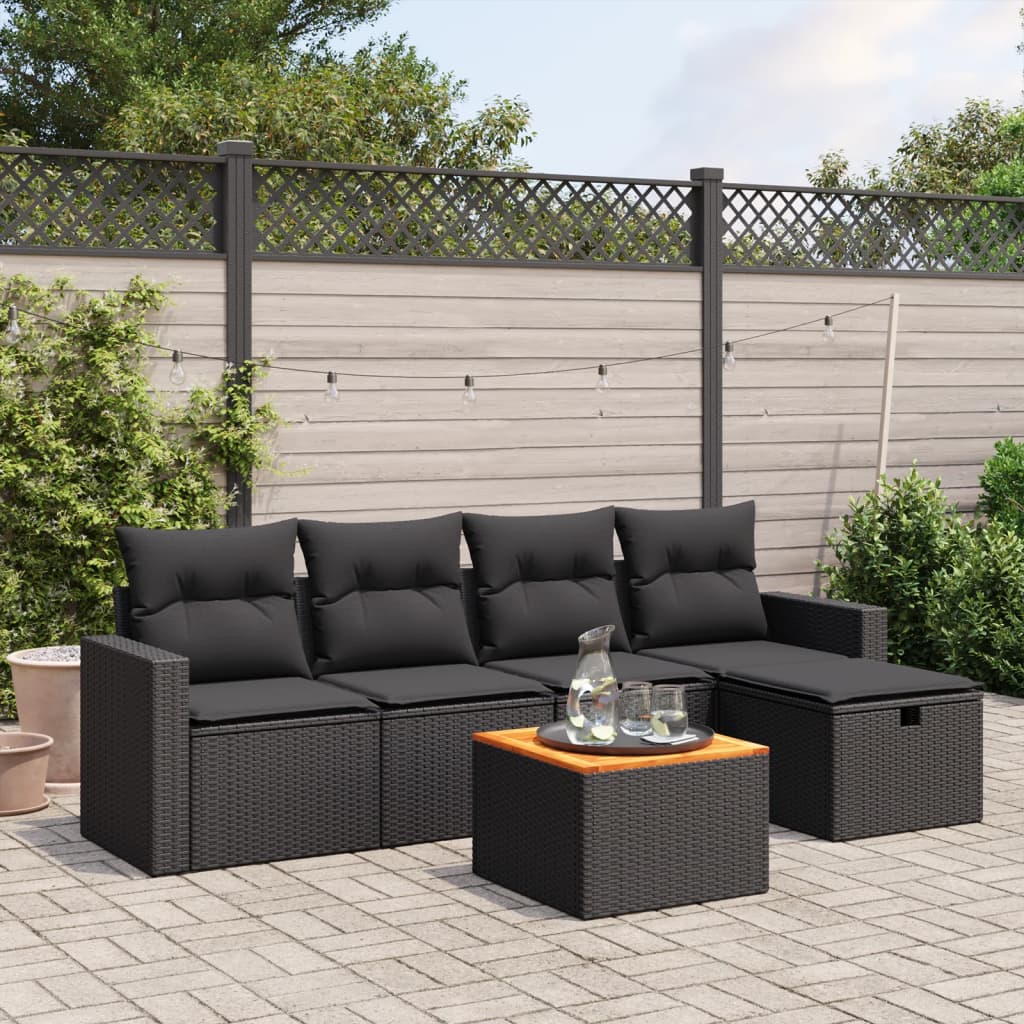 vidaXL 6-Piece Lounge Set with Cushions Poly Rattan Black