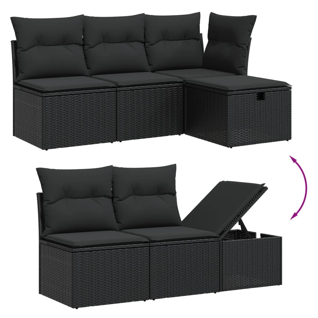 vidaXL 6-Piece Lounge Set with Cushions Poly Rattan Black
