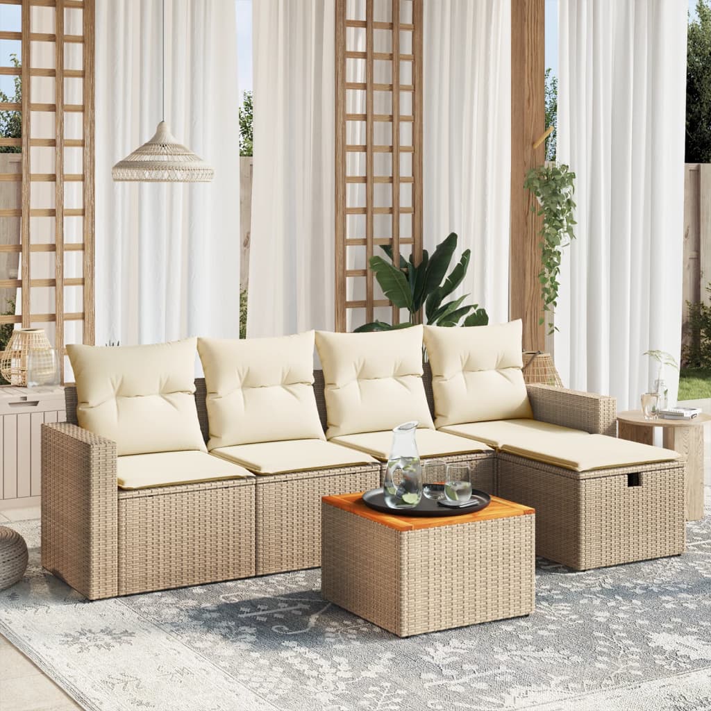 vidaXL 6-Piece Lounge Set with Cushions Poly Rattan Black