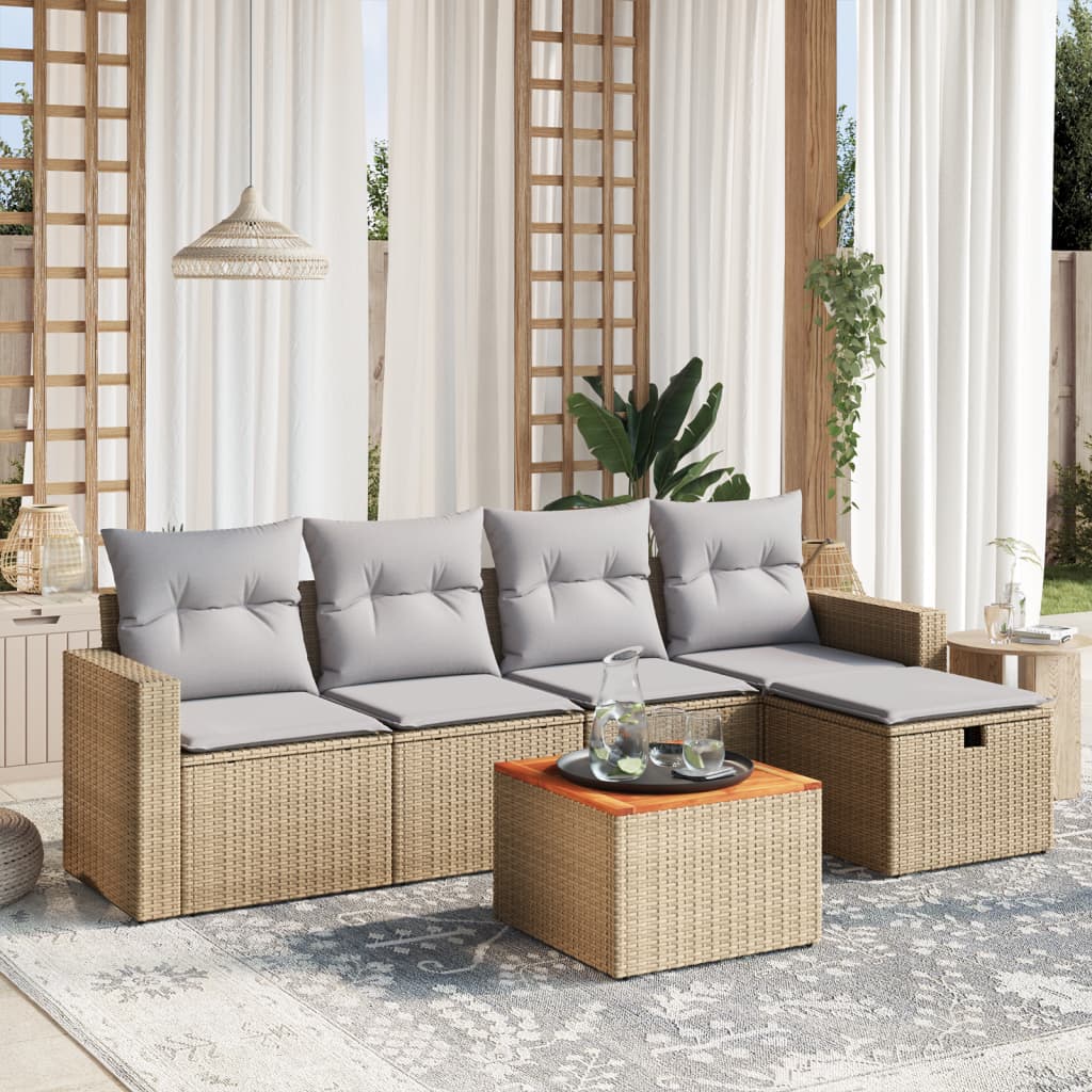 vidaXL 6-Piece Lounge Set with Cushions Poly Rattan Black
