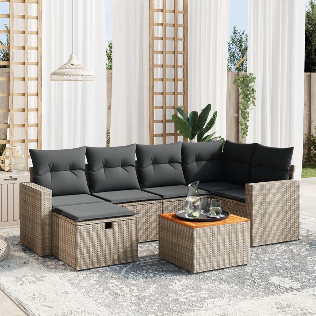 vidaXL 7-delige Loungeset met kussens poly rattan zwart