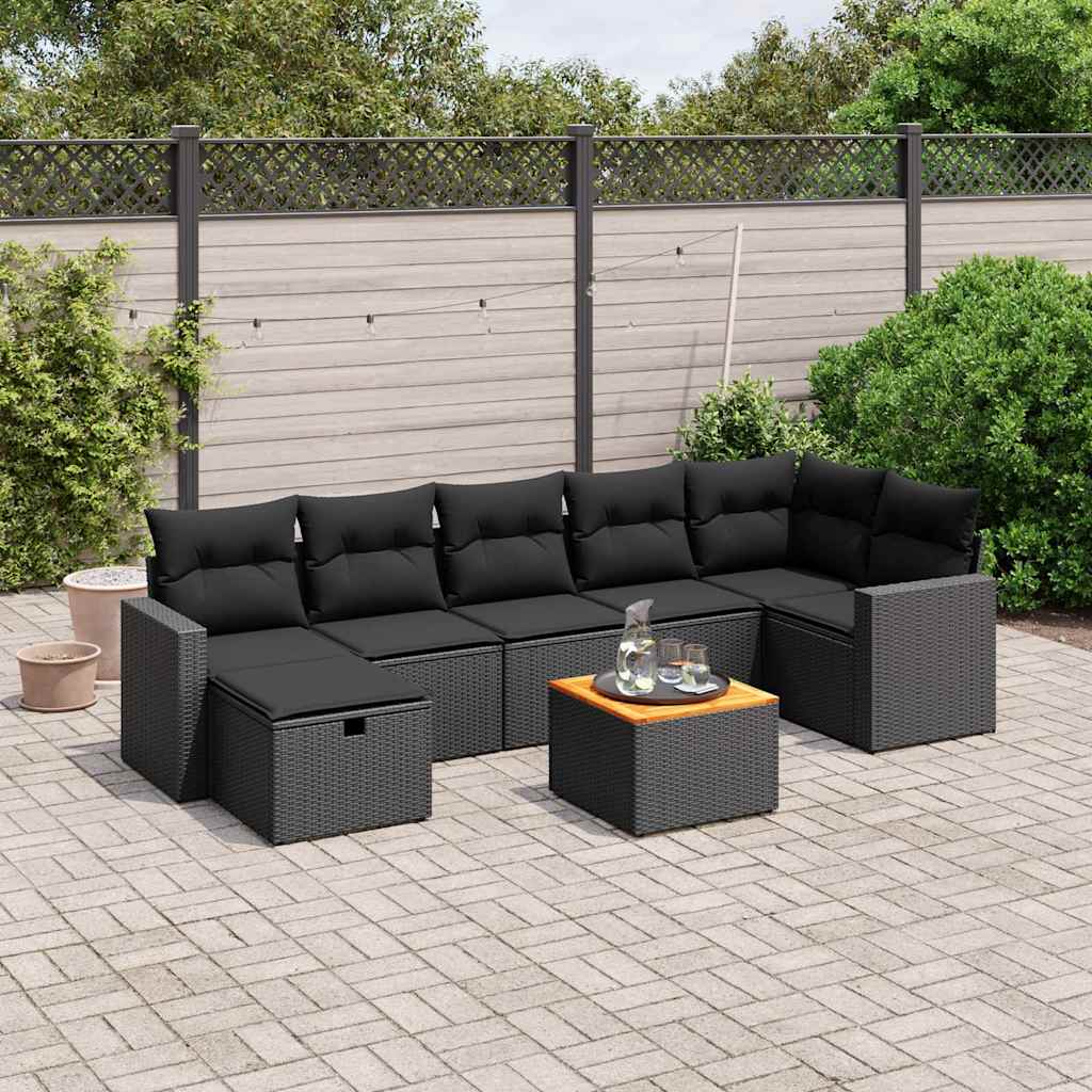 vidaXL 8-delige Loungeset met kussens poly rattan zwart