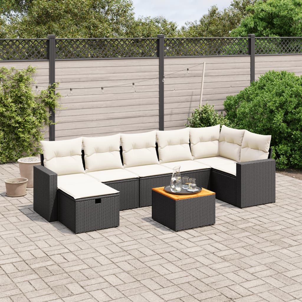 vidaXL 8-delige Loungeset met kussens poly rattan zwart