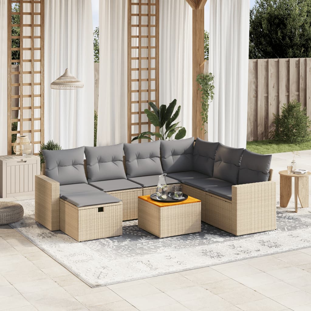 vidaXL 8-delige Loungeset met kussens poly rattan zwart