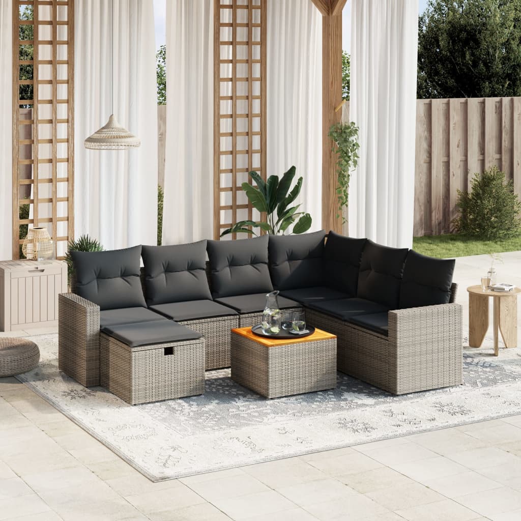 vidaXL 8-delige Loungeset met kussens poly rattan zwart