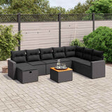 vidaXL 9-piece Poly Rattan Lounge Set with Cushions Black