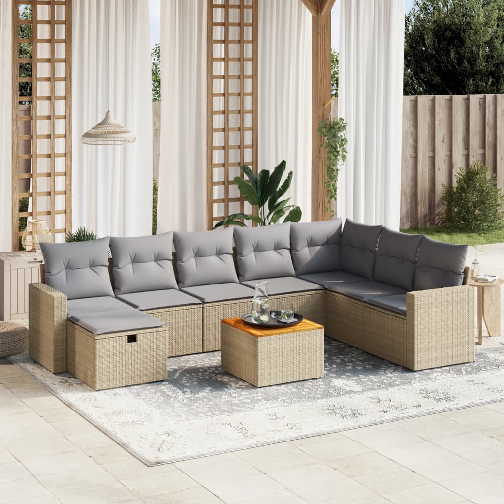 vidaXL 9-piece Poly Rattan Lounge Set with Cushions Black
