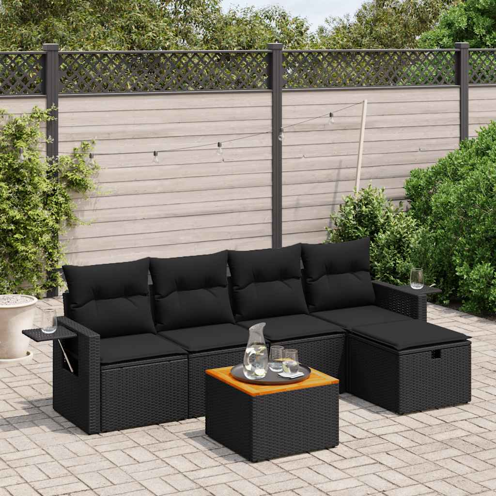 vidaXL 6-Piece Lounge Set with Cushions Poly Rattan Black