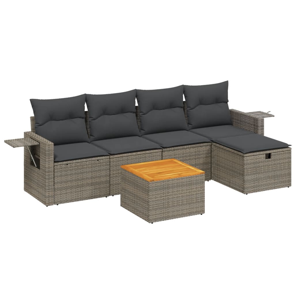 vidaXL 6-Piece Lounge Set with Cushions Poly Rattan Black