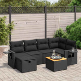 vidaXL 7-delige Loungeset met kussens poly rattan zwart