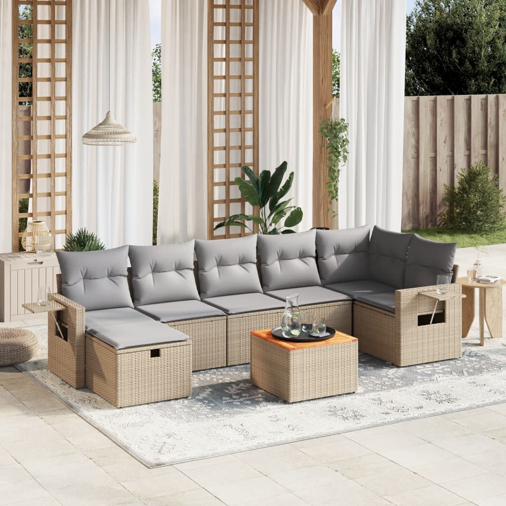 vidaXL 8-delige Loungeset met kussens poly rattan zwart
