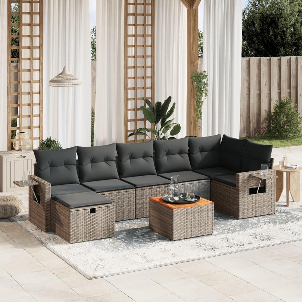 vidaXL 8-delige Loungeset met kussens poly rattan zwart