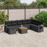 vidaXL 9-delige Loungeset met kussens poly rattan zwart