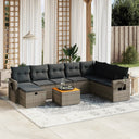 vidaXL 9-delige Loungeset met kussens poly rattan zwart
