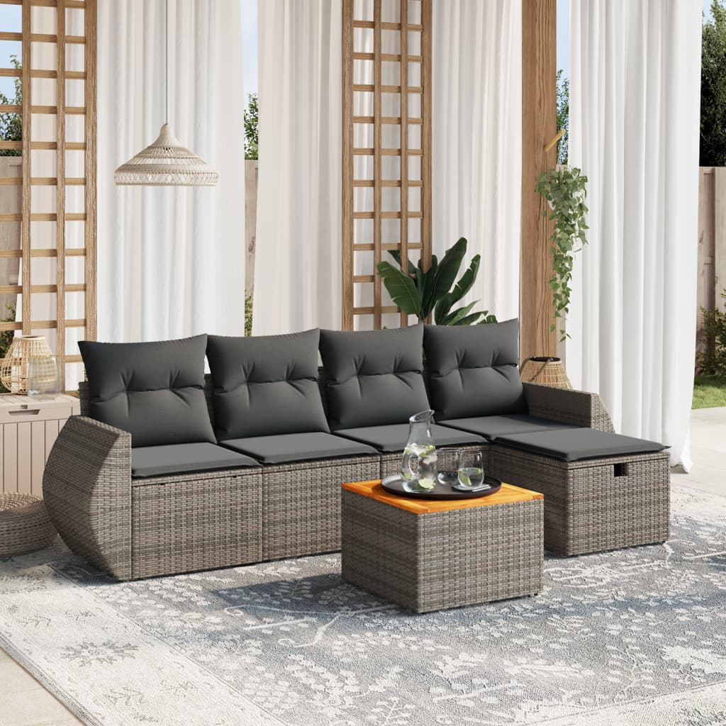 vidaXL 6-delige Loungeset met kussens poly rattan zwart