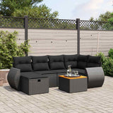 vidaXL 7-Piece Lounge Set with Cushions Poly Rattan Black