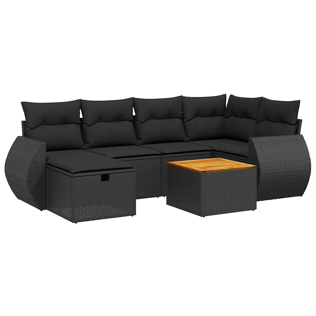 vidaXL 7-Piece Lounge Set with Cushions Poly Rattan Black