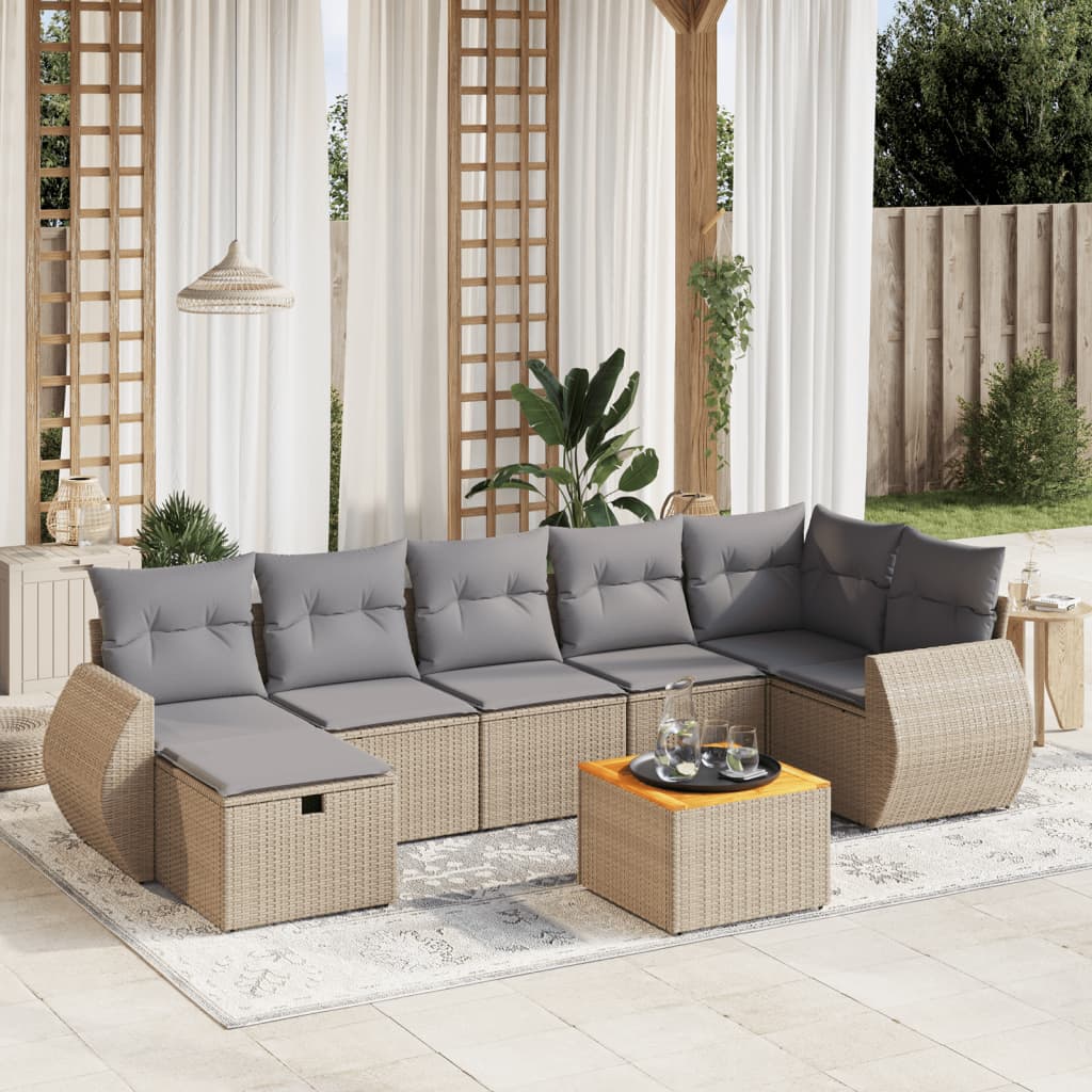vidaXL 8-delige Loungeset met kussens poly rattan zwart