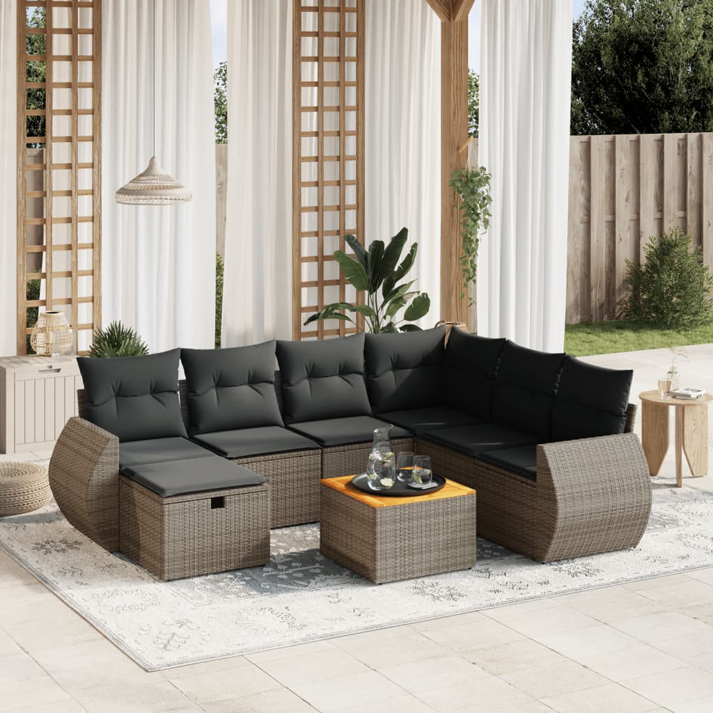 vidaXL 8-delige Loungeset met kussens poly rattan zwart