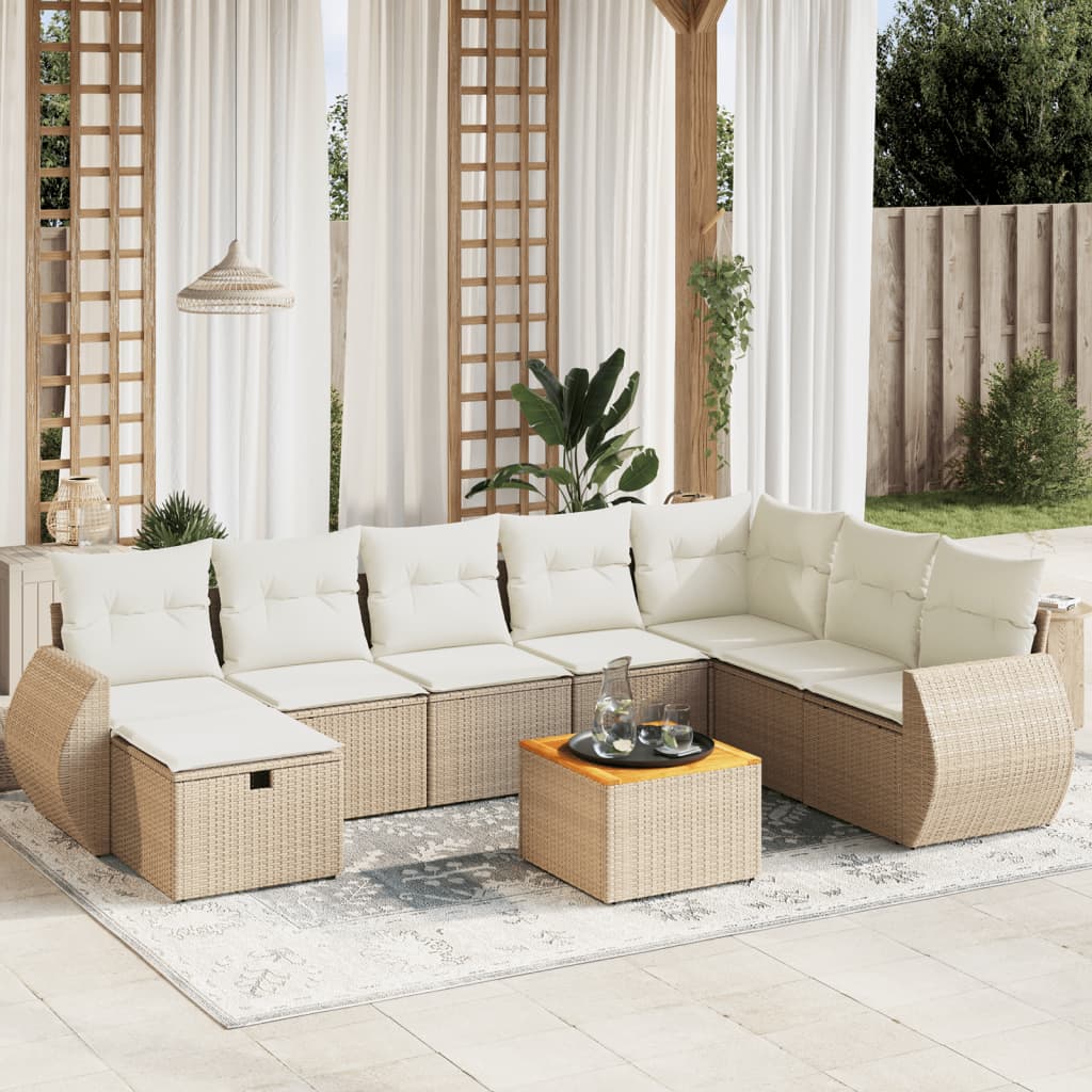 vidaXL 9-piece Poly Rattan Lounge Set with Cushions Black