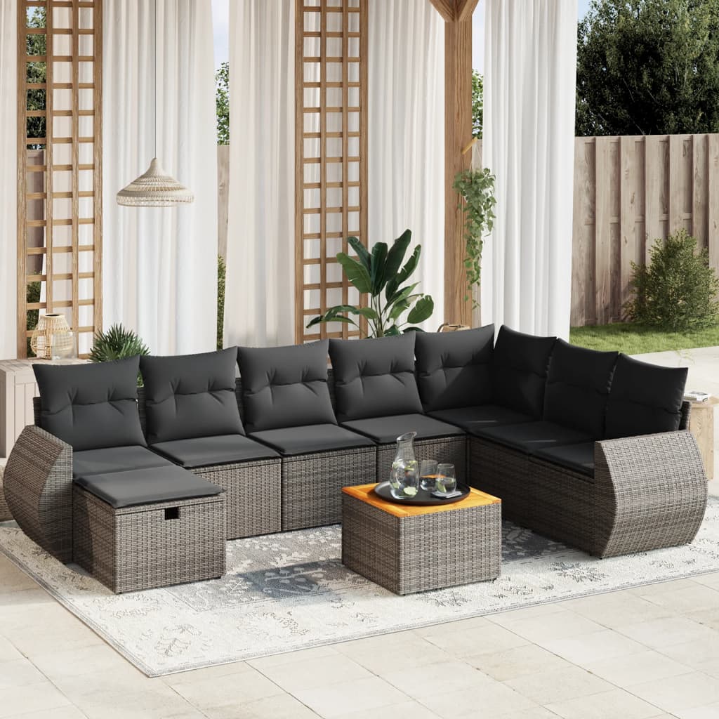 vidaXL 9-piece Poly Rattan Lounge Set with Cushions Black