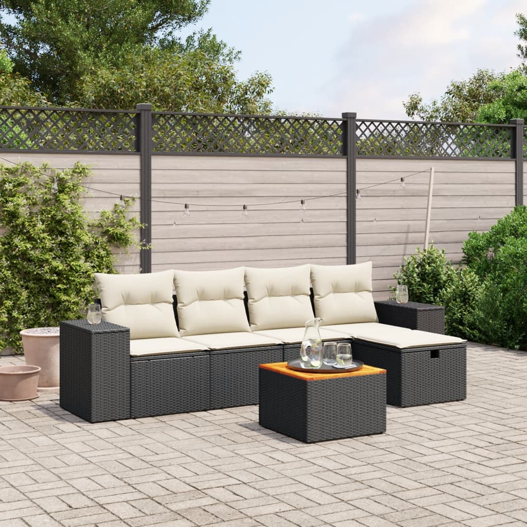 vidaXL 6-piece Lounge Set with cushions poly rattan black