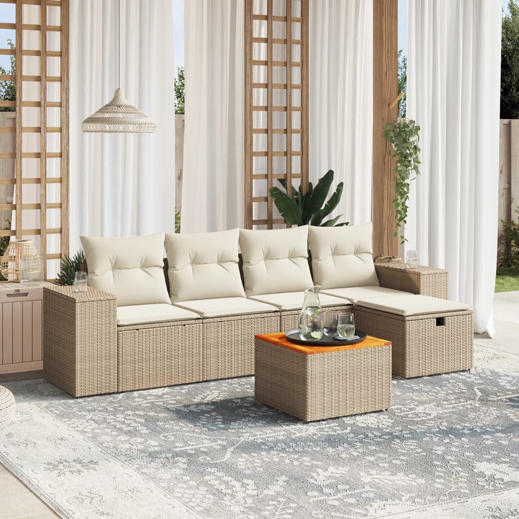 vidaXL 6-piece Lounge Set with cushions poly rattan black