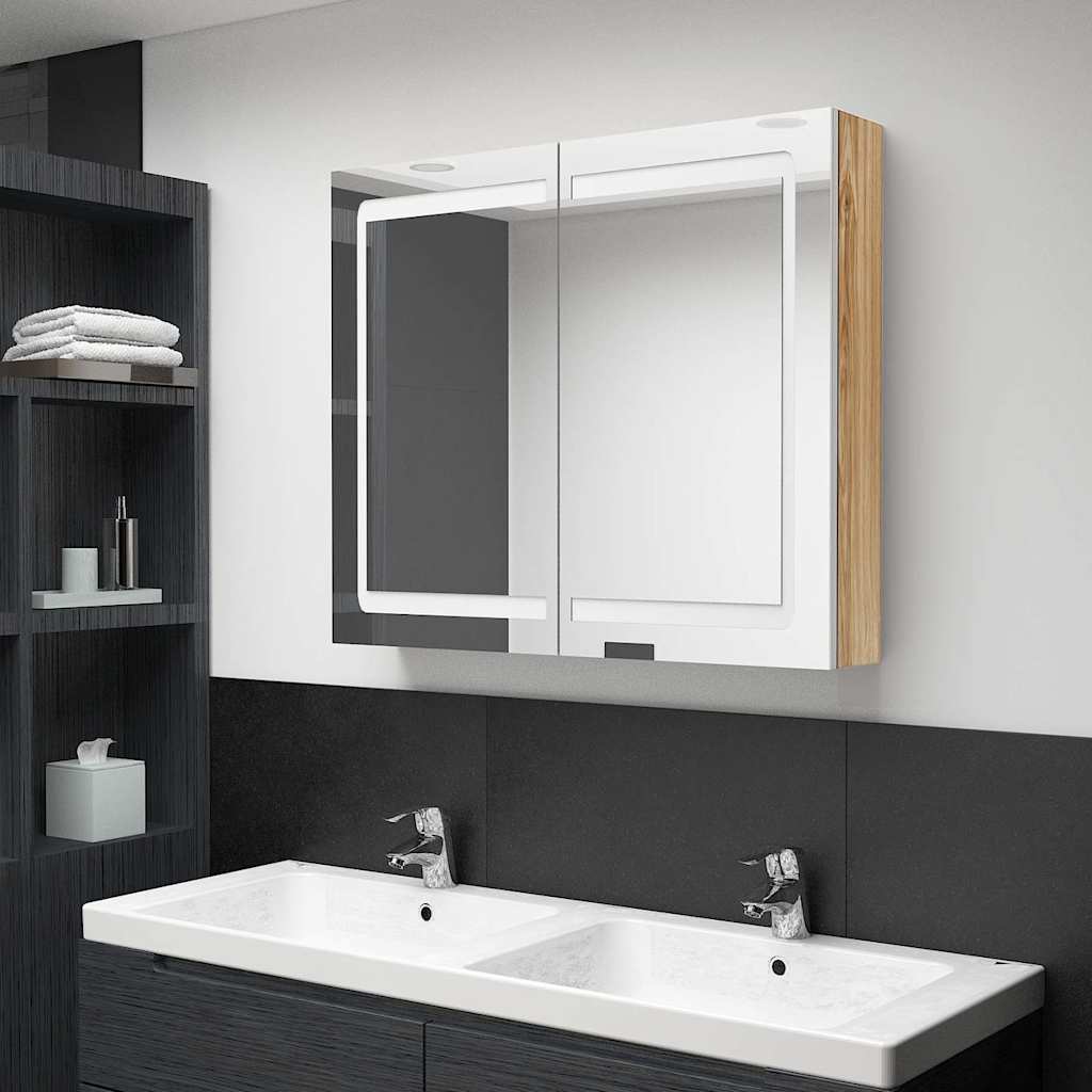 vidaXL Badkamerkast met spiegel en LED 80x12x68 cm betongrijs
