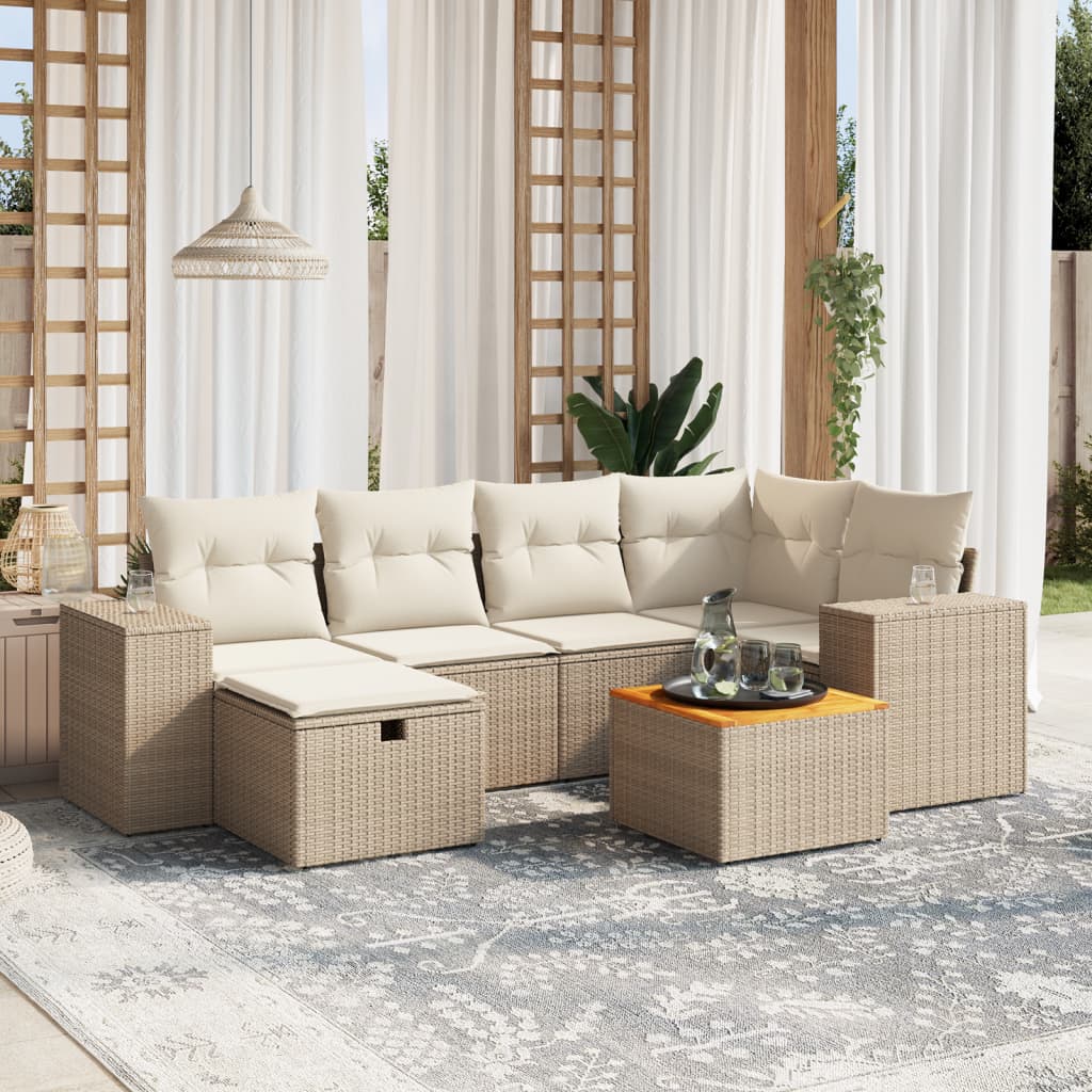 vidaXL 7-delige Loungeset met kussens poly rattan zwart
