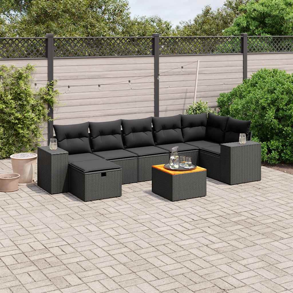 vidaXL 8-piece Lounge Set with Cushions Poly Rattan Black