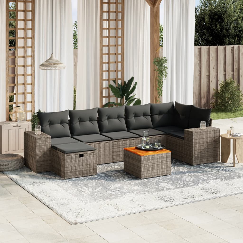vidaXL 8-piece Lounge Set with Cushions Poly Rattan Black