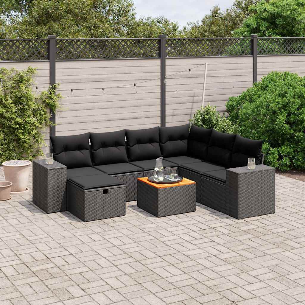 vidaXL 8-piece Lounge Set with Cushions Poly Rattan Black