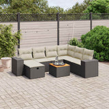 vidaXL 8-piece Lounge Set with Cushions Poly Rattan Black