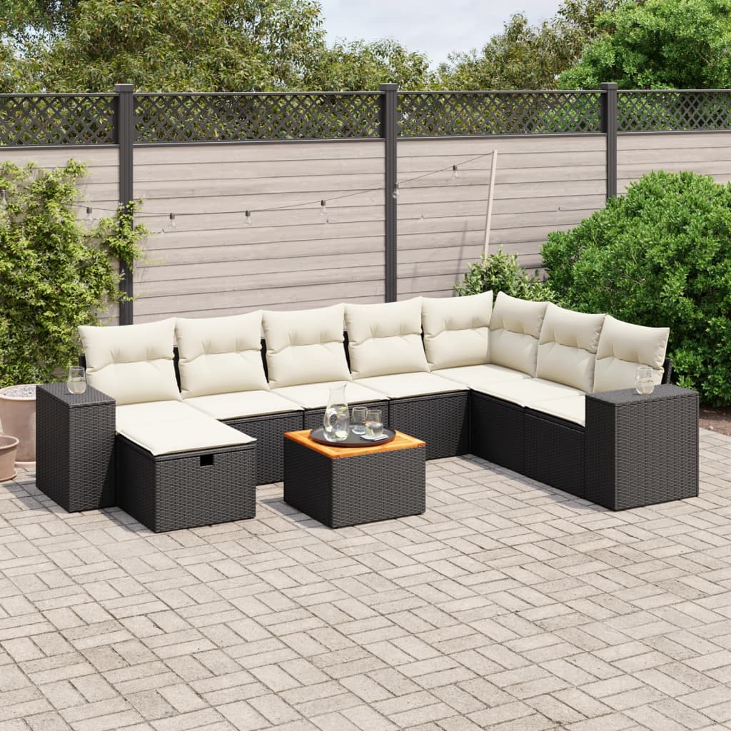 vidaXL 9-piece Lounge Set with Cushions Poly Rattan Black