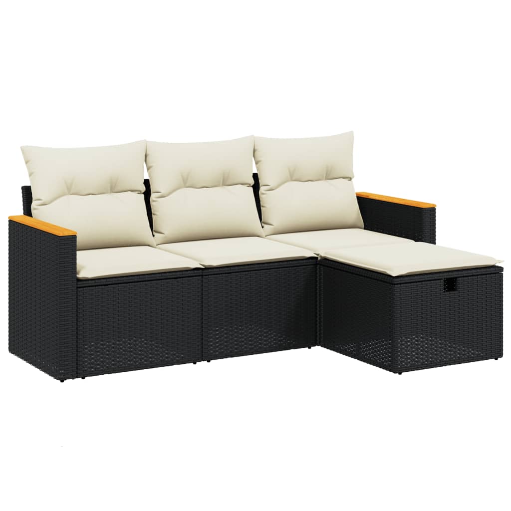 vidaXL 4-delige Loungeset met kussens poly rattan zwart