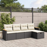 vidaXL 5-piece Lounge Set with Cushions Poly Rattan Black
