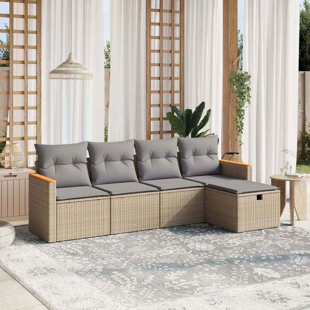 vidaXL 5-piece Lounge Set with Cushions Poly Rattan Black